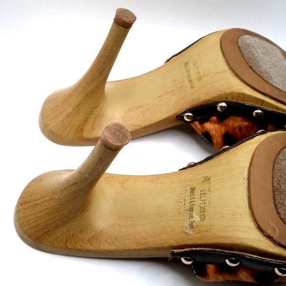 Women 6.5M Guess Leopard Animal Print Wooden Wedge Clog Platform Heels Sandals - Picture 10 of 12